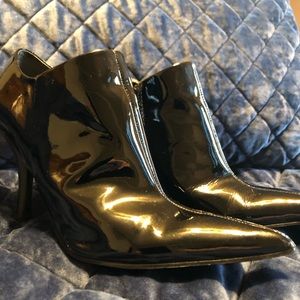 Black patent leather booties